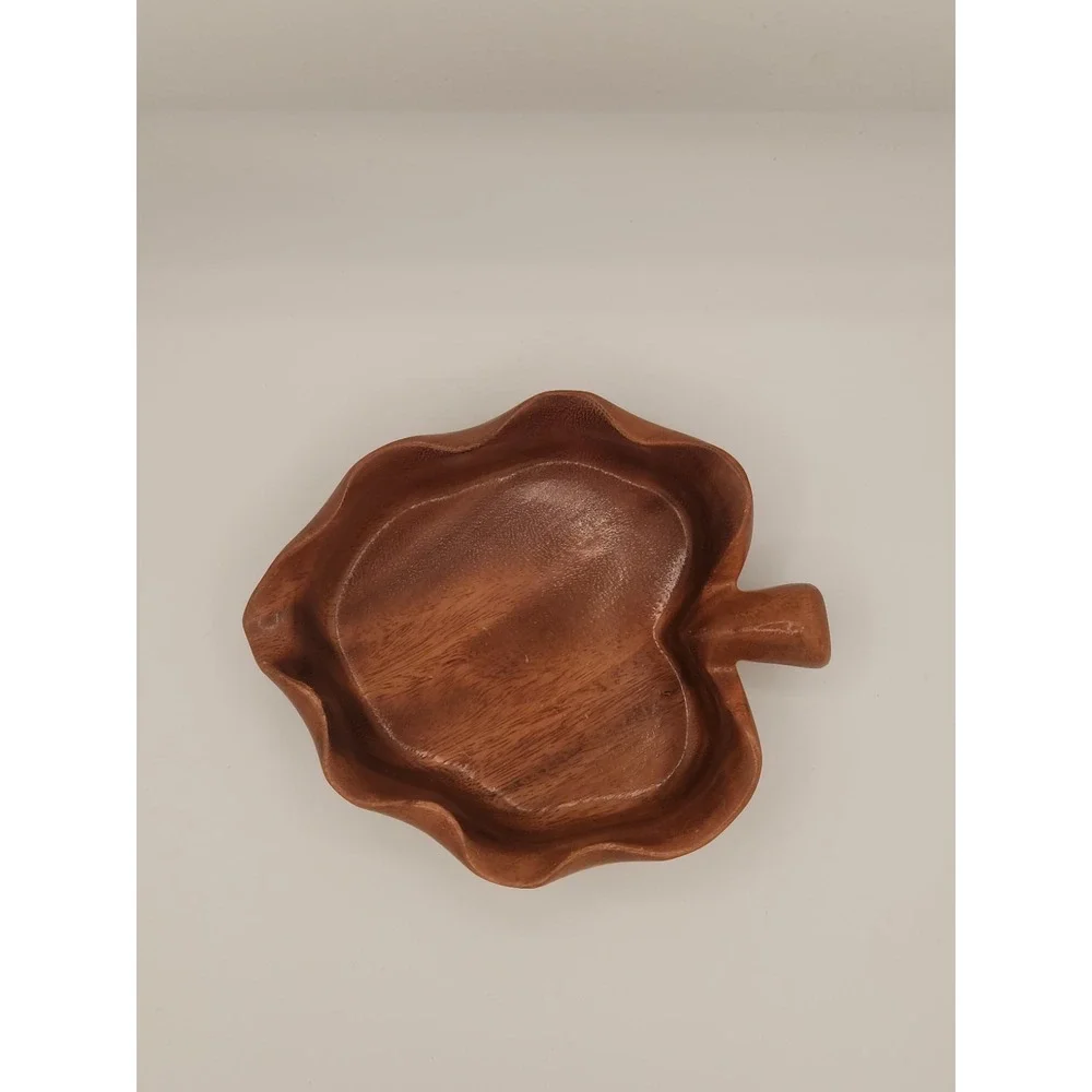 Vintage‎ Harry's Bowl Taro Leaf Monkey Pod Wood Hawaii Brown Wood